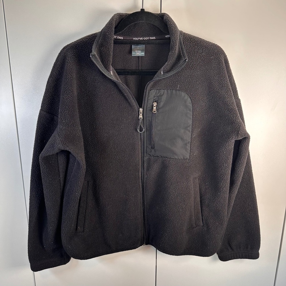 Tek Gear Women Lg Black Fleece Zip Up Jacket Cozy Winter Warm Athleisure Outdoor